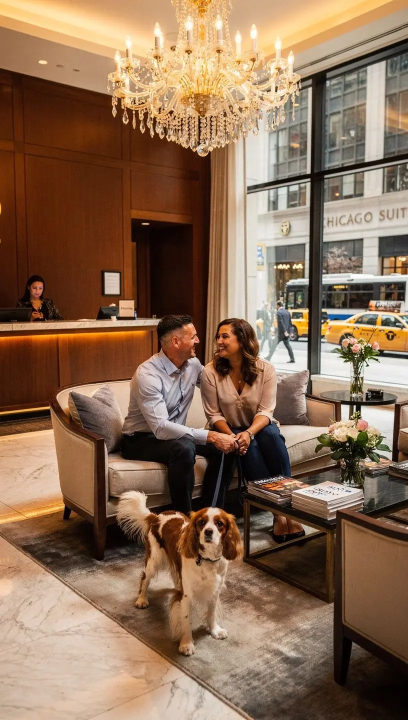 Счастливая семья с питомцем на пикнике в парке.