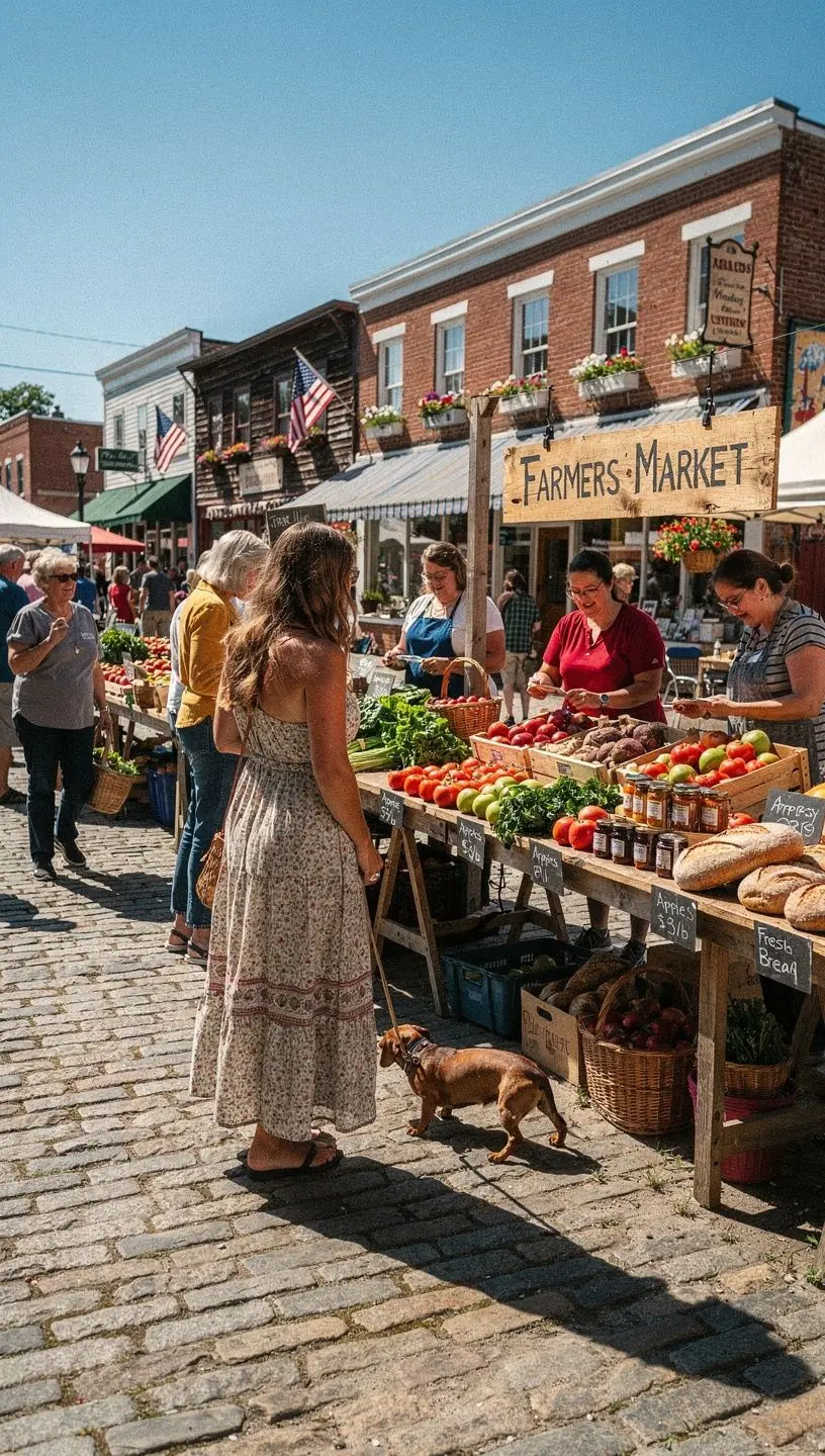 Счастливая семья, путешествующая с питомцем, сидит у гостиницы с удобствами для животных.