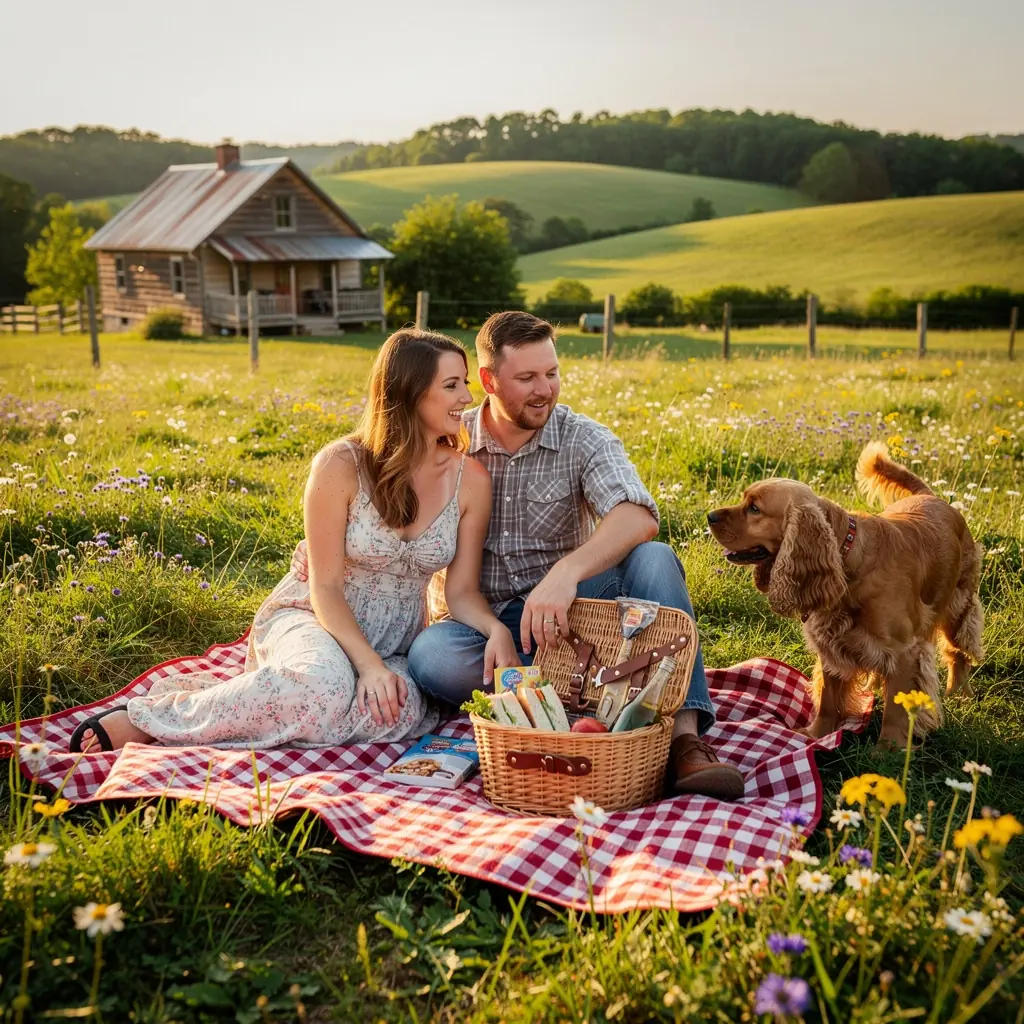 Собака на фоне живописного парка в США, наслаждающаяся прогулкой с хозяином.